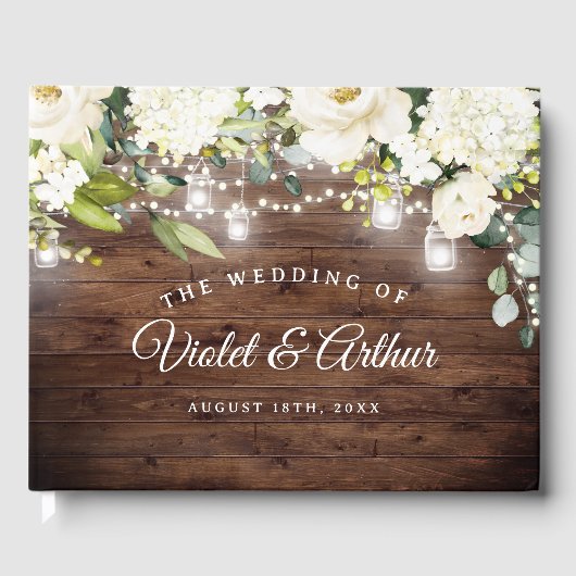 Rustieke Bloemen String Lights Wedding Gastenboek (Voorkant)