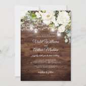 Rustieke Bloemen String Lights Wedding Kaart (Voorkant)