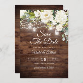 Rustieke Bloemen String Lights Wedding Save The Da Kaart (Voorkant / Achterkant)