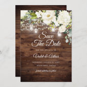 Rustieke Bloemen String Lights Wedding Save The Da Kaart (Voorkant / Achterkant)