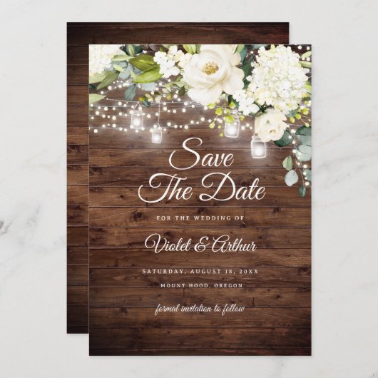 Rustieke Bloemen String Lights Wedding Save The Da Kaart (Voorkant / Achterkant)