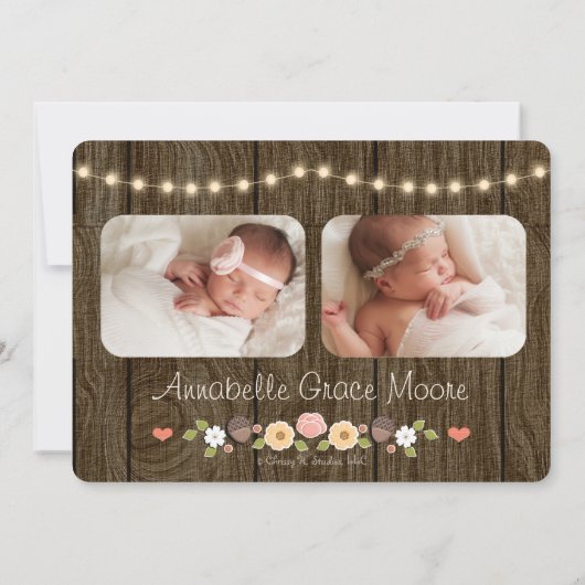 Rustieke Bloemen String van Lichten Geboorteaankon Aankondiging (Achterkant)