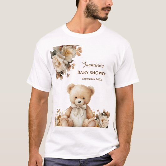 Rustieke Bloemen Teddybeer Baby shower T-shirt (Voorkant)