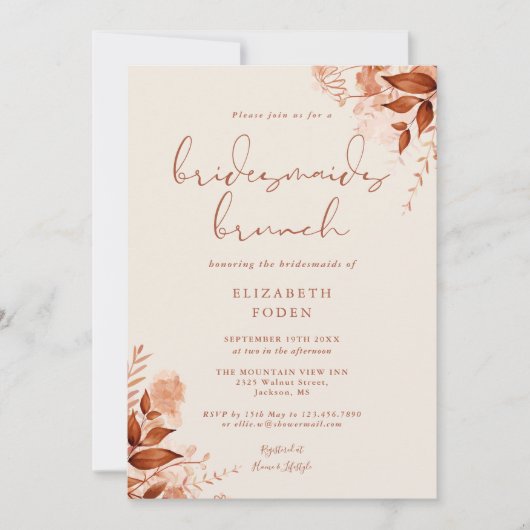 Rustieke Bloemen Terracotta Bruidsmeisjes Brunch Kaart (Voorkant)