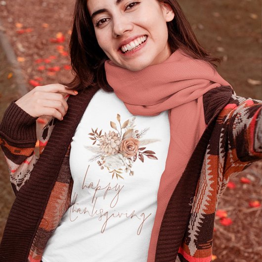 Rustieke Bloemen Terracotta Happy Thanksgiving T-shirt
