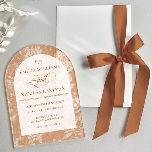 Rustieke Bloemen Terracotta Huwelijk Acryl Uitnodigingen