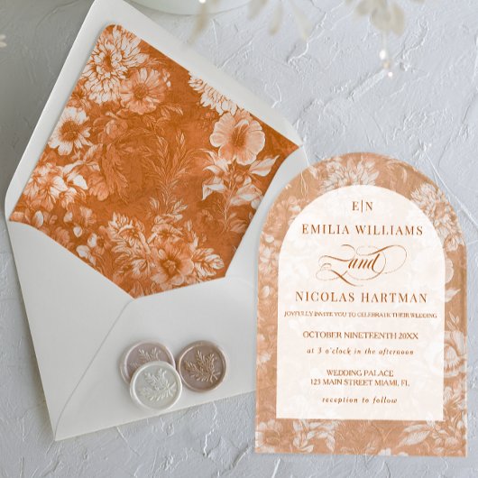 Rustieke  Bloemen Terracotta Huwelijk Acryl Uitnodigingen