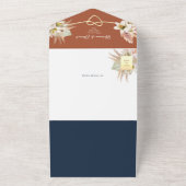Rustieke Bloemen Terracotta Marine Blauwe Huwelijk All In One Uitnodiging (Buitenkant)