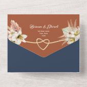 Rustieke Bloemen Terracotta Marine Blauwe Huwelijk All In One Uitnodiging (Achterkant)