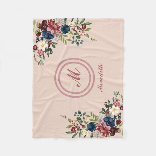 Rustieke Bloemen Thanksgiving Custom Monogram Fleece Deken (Voorkant)