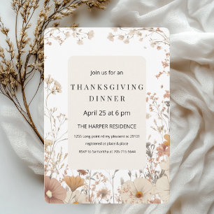 Rustieke Bloemen Thanksgiving Diner Neutraal Kaart
