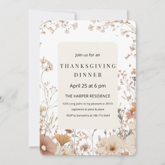 Rustieke Bloemen Thanksgiving Diner Neutraal Kaart (Voorkant)