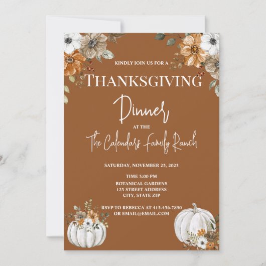 Rustieke Bloemen Thanksgiving Invitation Kaart (Voorkant)
