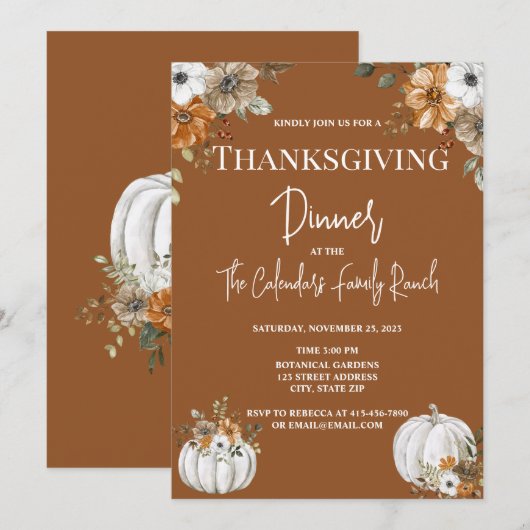 Rustieke Bloemen Thanksgiving Invitation Kaart (Voorkant / Achterkant)