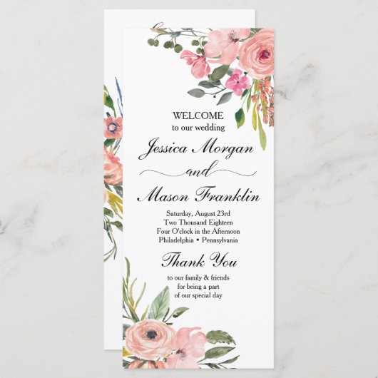 Rustieke Bloemen Trouwprogramma Programmakaart (Voorkant / Achterkant)