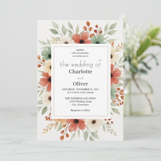 Rustieke Bloemen Uitnodiging Achtergrond (Staand voorkant)