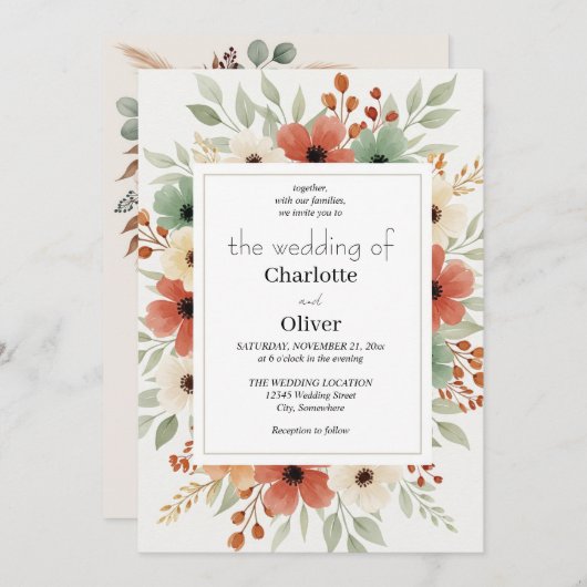 Rustieke Bloemen Uitnodiging Achtergrond (Voorkant / Achterkant)