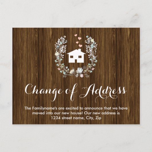 Rustieke Bloemen Verandering van Adres Briefkaarte Aankondigingskaart (Voorkant)