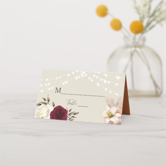 Rustieke Bloemen Verbrand Sinaasappel Trouwplaats  Plaatskaartje (Voorkant)