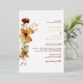 Rustieke Bloemen Verbrande Sinaasappel Herfst Brui Folie Uitnodiging (Staand Voorkant)