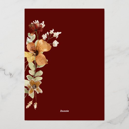 Rustieke Bloemen Verbrande Sinaasappel Herfst Brui Folie Uitnodiging (Achterkant)