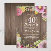 Rustieke Bloemen Verrassing 40e verjaardag Uitnodi Kaart (Voorkant / Achterkant)