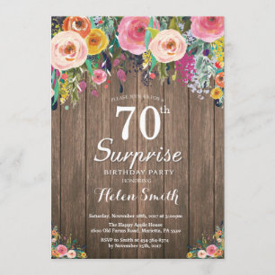 Rustieke Bloemen Verrassing 70e Verjaardag Uitnodi Kaart