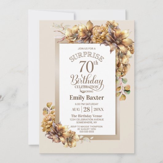 Rustieke Bloemen Verrassing 70e Verjaardagsfeest Kaart (Voorkant)