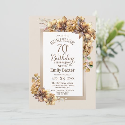 Rustieke Bloemen Verrassing 70e Verjaardagsfeest Kaart (Staand voorkant)