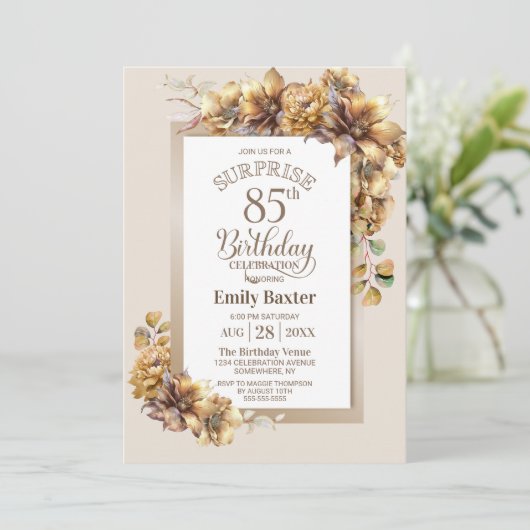 Rustieke Bloemen Verrassing 85e Verjaardagsfeest Kaart (Staand voorkant)