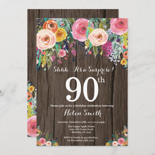Rustieke Bloemen Verrassing 90ste Verjaardag Uitno Kaart (Voorkant / Achterkant)