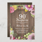 Rustieke Bloemen Verrassing 90ste Verjaardag Uitno Kaart (Voorkant / Achterkant)