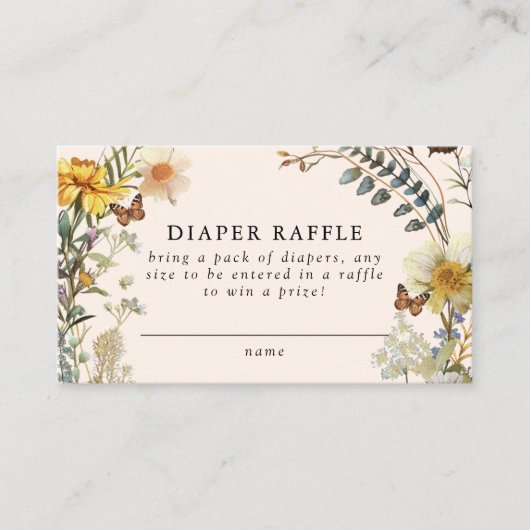 Rustieke Bloemen Vlinder Baby shower Luier Raffle Informatiekaartje (Voorkant)