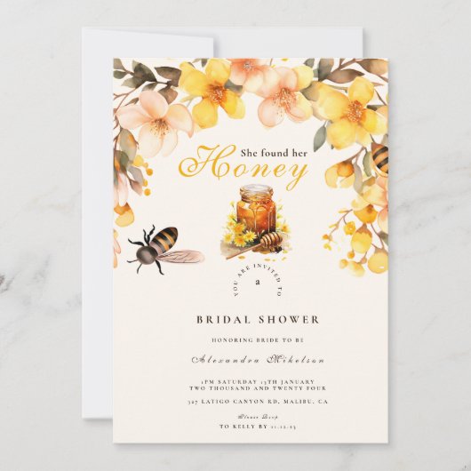 Rustieke bloemen vond ze haar honingbruid kaart (Voorkant)