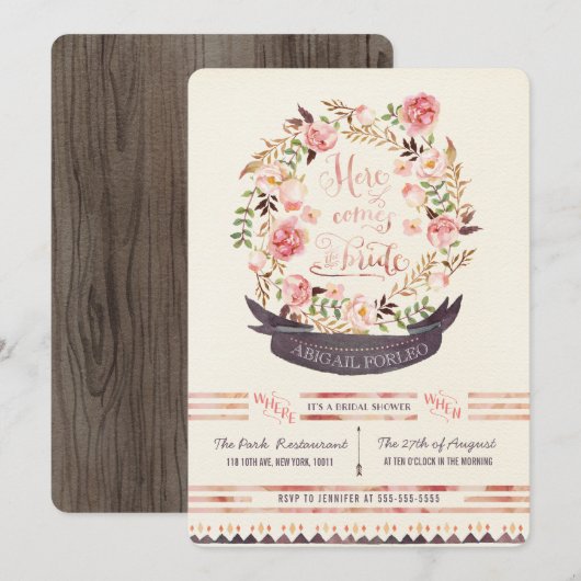 Rustieke Bloemen Vrijgezellenfeest Feestuitnodigin Kaart (Voorkant / Achterkant)