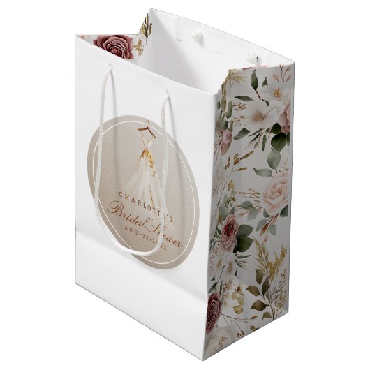 Rustieke Bloemen Vrijgezellenfeest Jurk Gift Bag Medium Cadeauzakje (Voorkant Gekanteld)