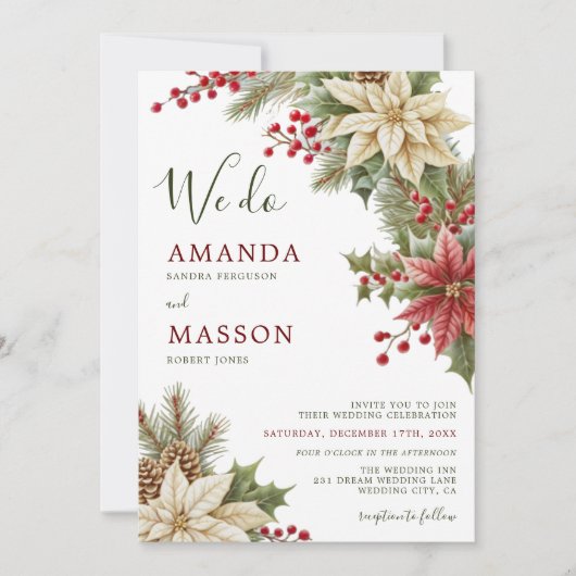 Rustieke Bloemen Waterverf Sneeuw Botanische bruil Kaart (Voorkant)