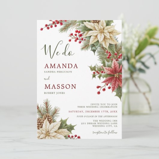 Rustieke Bloemen Waterverf Sneeuw Botanische bruil Kaart (Staand voorkant)