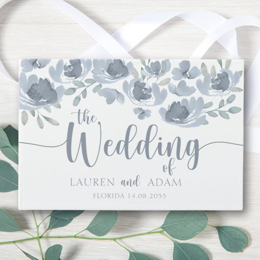 Rustieke Bloemen Waterverf Stoffig Blauw Bruiloft Gastenboek