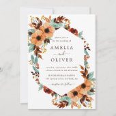 Rustieke Bloemen Waterverf Wit en Mint Bruiloft Kaart (Voorkant)