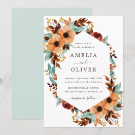 Rustieke Bloemen Waterverf Wit en Mint Bruiloft Kaart