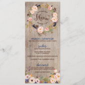 Rustieke Bloemen Wedding Menu Kaarten (Voorkant)