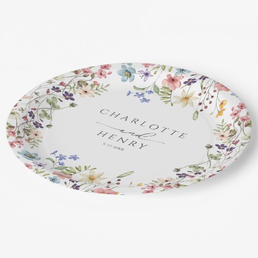 Rustieke Bloemen Wildbloemen Eenvoudige bruiloft Papieren Bordje (Gekanteld)