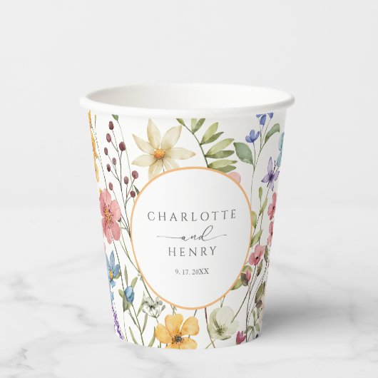 Rustieke Bloemen Wildbloemen Lente bruiloft Papieren Bekers (Voorkant)