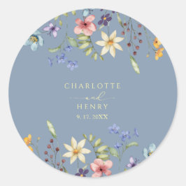 Rustieke Bloemen Wilde Bloemen Eenvoudige Blauwe H Ronde Sticker