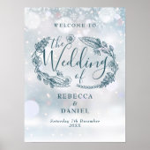 Rustieke Bloemen Winter Bruiloft Welkomstbord Poster (Voorkant)