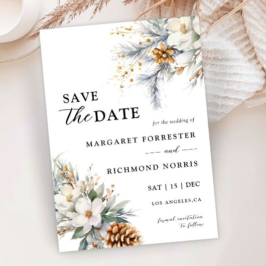 Rustieke Bloemen Winter Wedding Save The Date Kaart