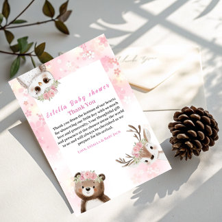 Rustieke Bloemen Woodland Baby Meisje Dank U Kaart