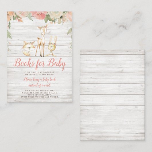 Rustieke Bloemen Woodland Dieren Baby Boekaanvraag Informatiekaartje (Voorkant / Achterkant)