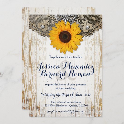 Rustieke Bloemen Zonnebloem bruiloft uitnodiging (Voorkant / Achterkant)